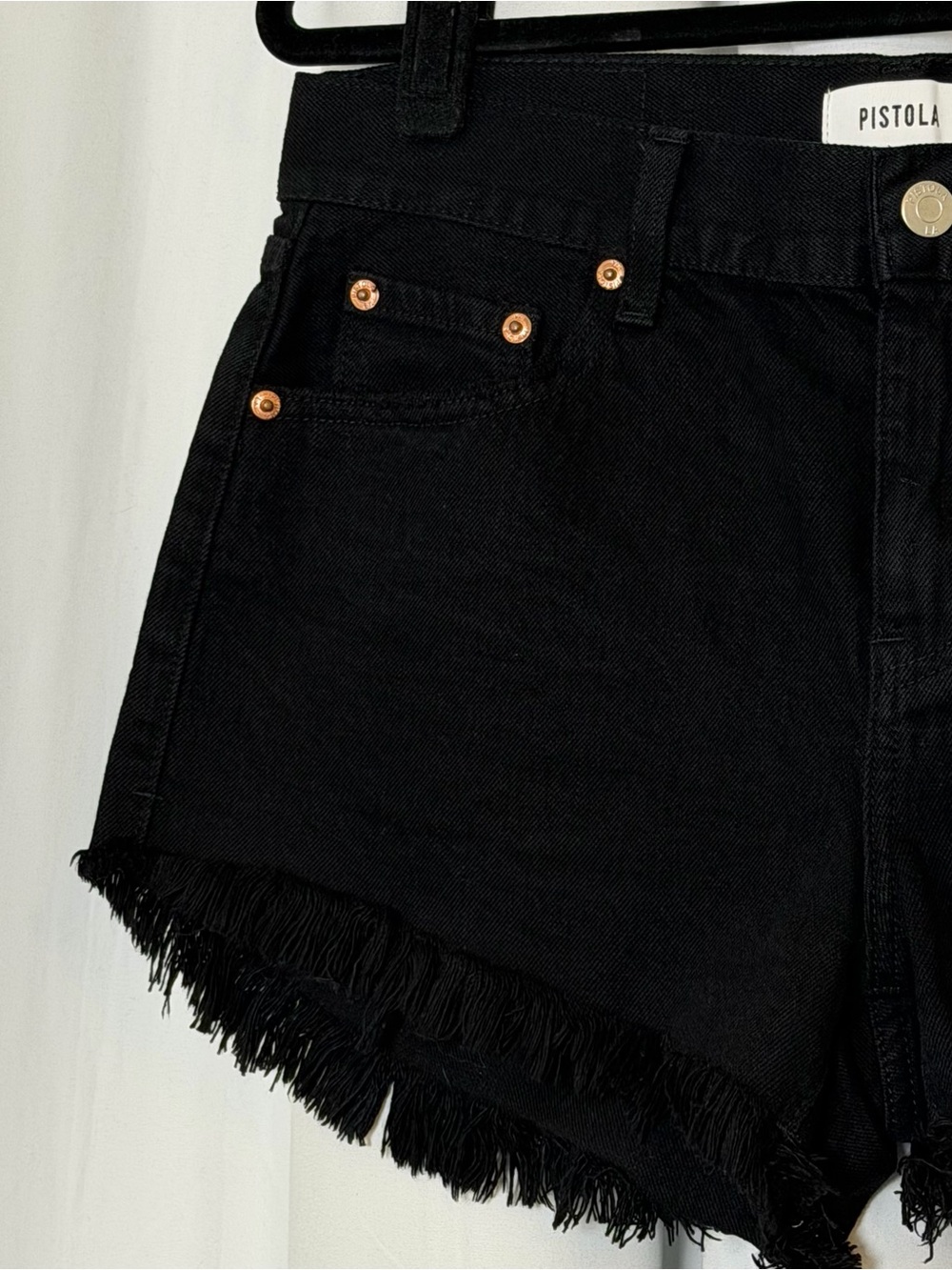Pistola Black High Rise Denim Shorts Raw Frayed Hem 100% Cotton Women 27 - Picture 5 of 9